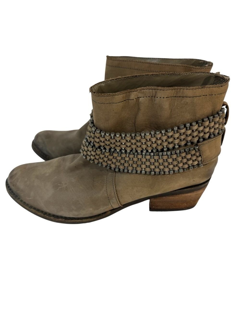Matisse Leather Ankle Boots Womens 6 Grey Heeled Booties Distressed Moto VGUC